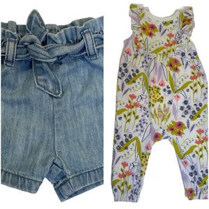 Baby Girl  Outfit Bundle – Baby B’gosh Denim Shorts & Cat & Jack  Romper 6-9M